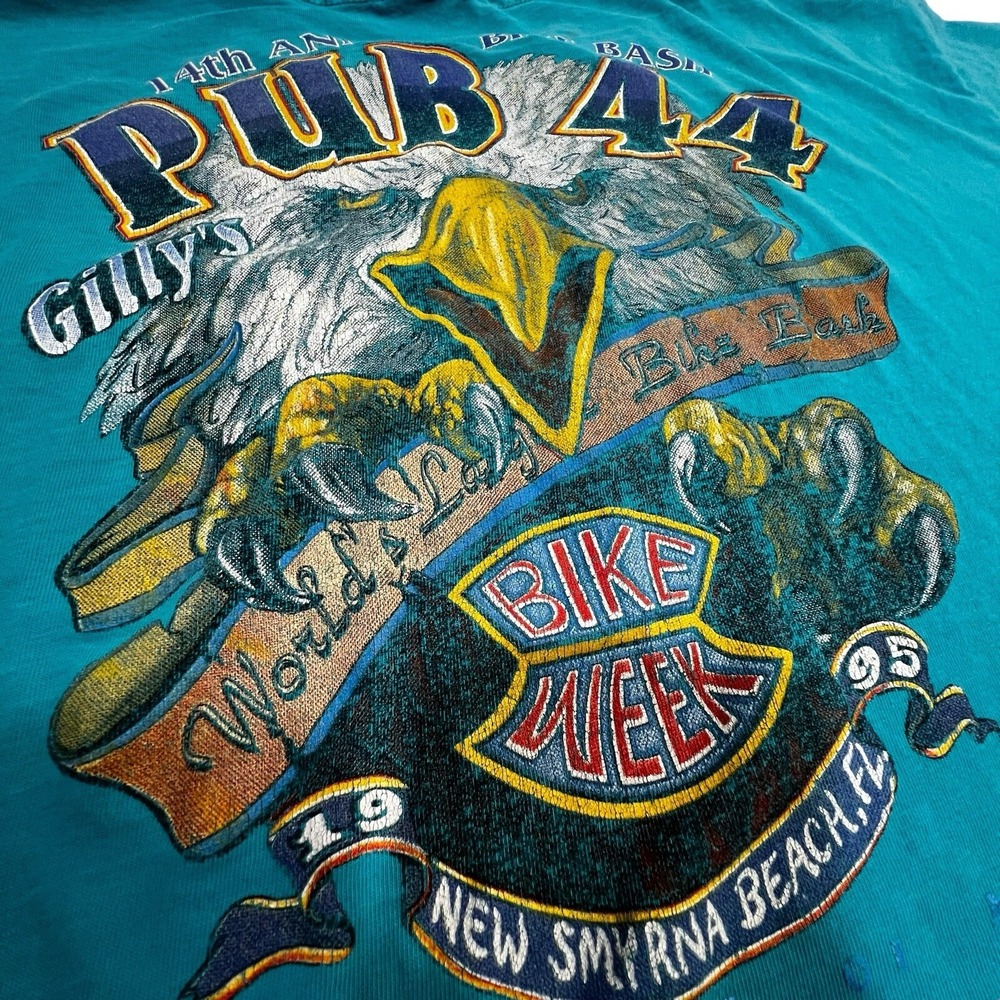 Vtg 90s Biker Motorcycle Shirt Single Stitch Gilly's Pub 44 Dayton Beach 1995